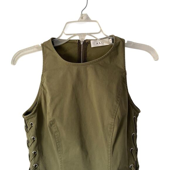 A.L.C. Valera Lace Up Sides Olive Green Sage Mini Dress size 2 - Picture 4 of 8